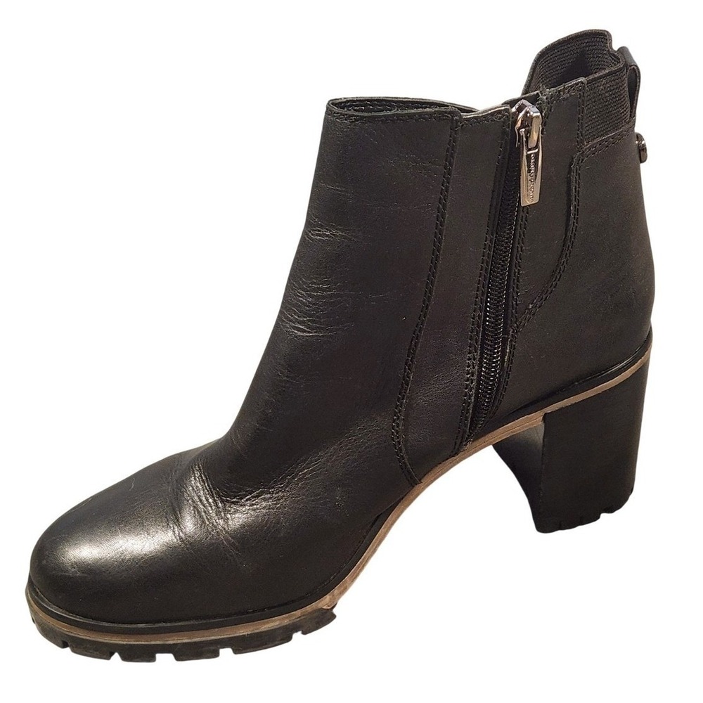 Vince Camuto Dustelie Black Leather Block Heel Ankle Boots Shoes Womens Size 10